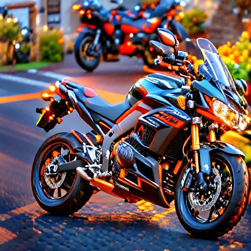 018_a black motorcycle is parked by the side of the road.png